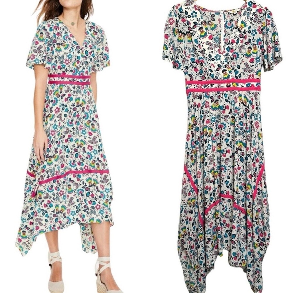 Boden Multicolor Floral Midi Dress with Pink Highlights - Picture 1 of 3